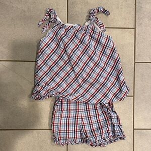 Little English Patriotic Plaid Sleeveless Top and Shorts Set